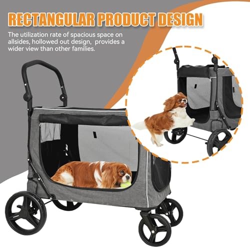 Extra Large Dog Stroller for Large & Medium Dogs, Adjustable Without tray Grey