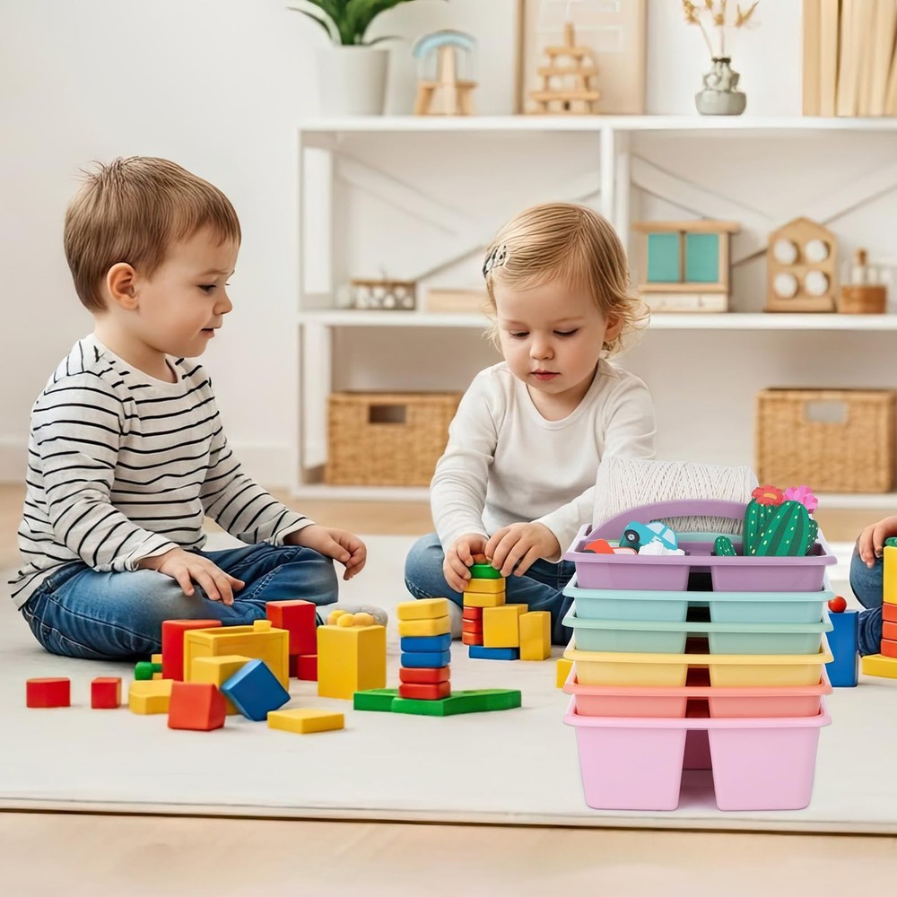 6 Pack Classroom Caddy with Handle Plastic Storage Caddy Organizer with 3 Com...