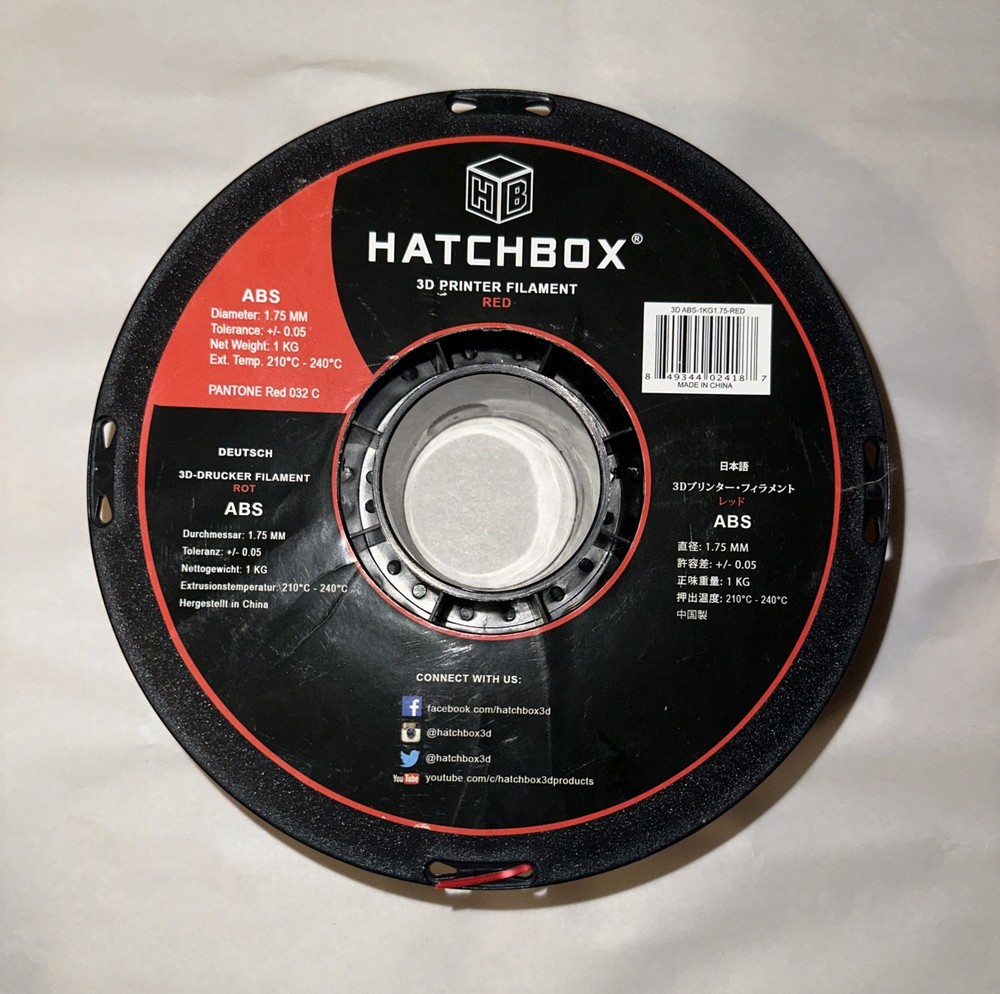 HATCHBOX ABS 1.75 mm 3D Printer Filament in Transparent Red, 1kg Spool