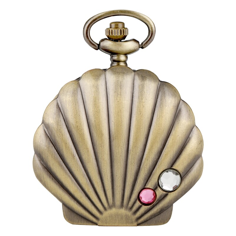 Antique Pocket Watch Shell Shape Design Quartz Movement Timepiece with Chain