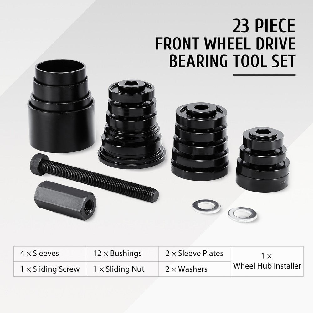 23 PCs Front Wheel Drive Bearing Removal Adapter Puller Pulley Tool Kit w Case
