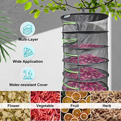 6 Layer Food Dehydrator Rack Tray Hanging Solar Fruit Herb Drying Rack Collapsib