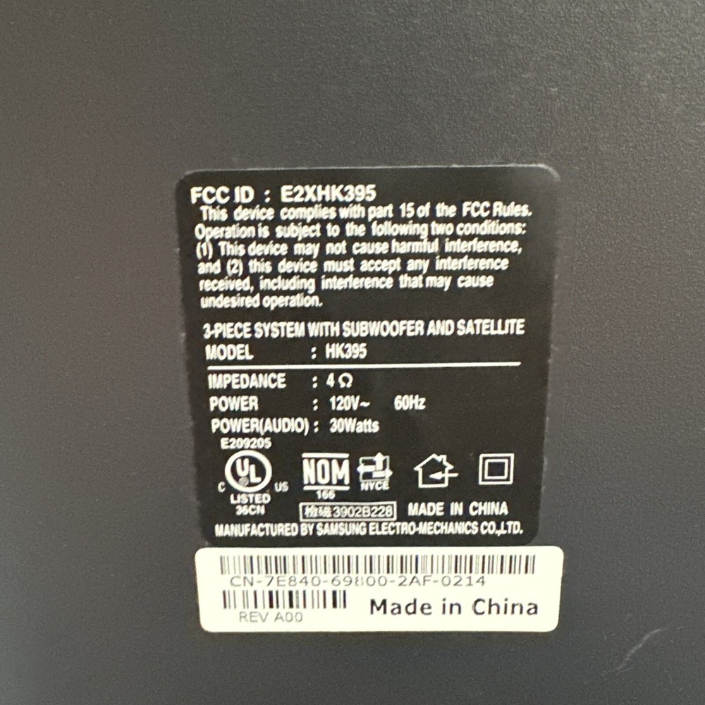 Harmon Kardon E2XHK395 Subwoofer Computer Speaker System Tested Working