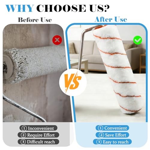 Paint Roller Kit with Extension Pole, 2-4FT Adjustable Pole, Orange