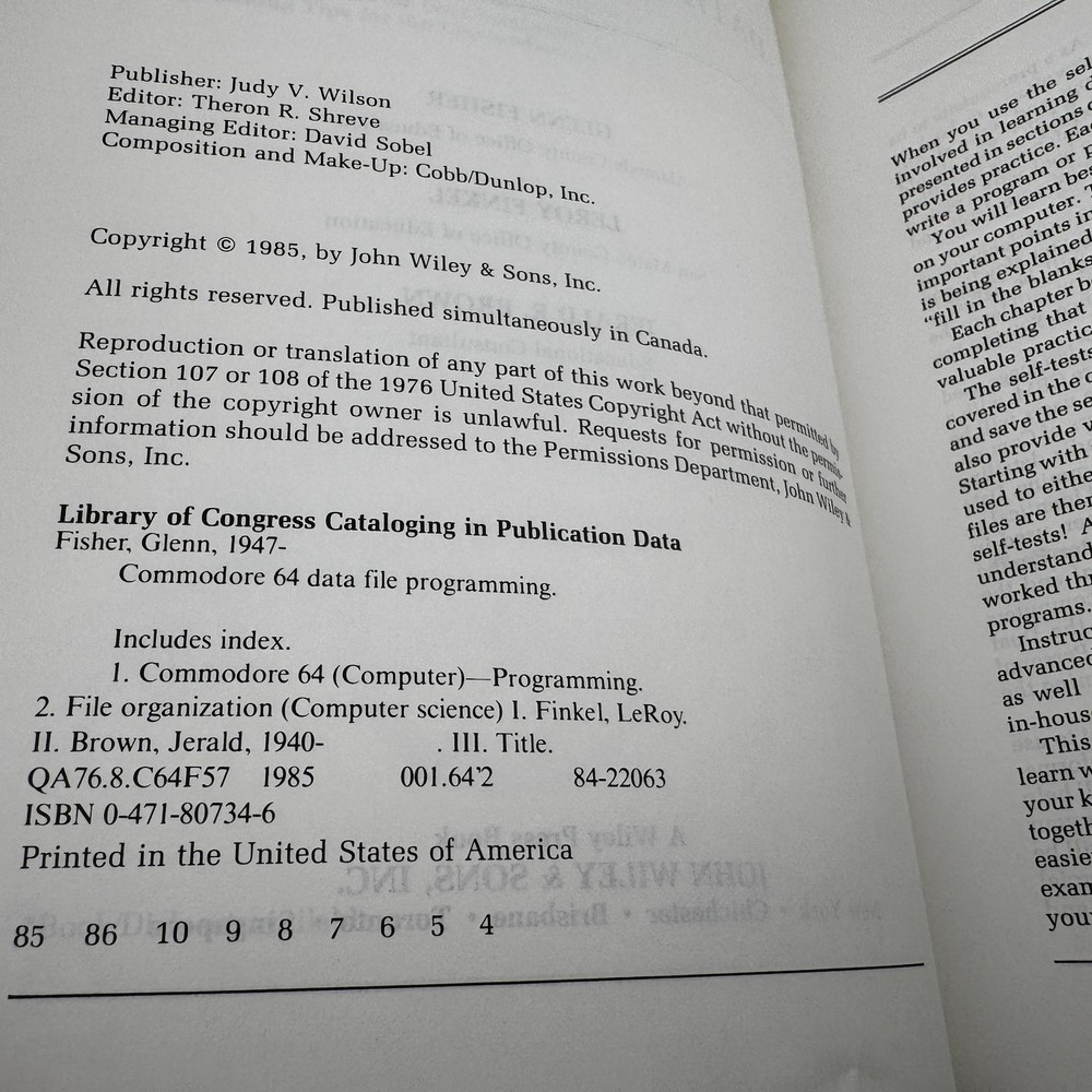 Commodore 64 Data File Programming Vintage Book