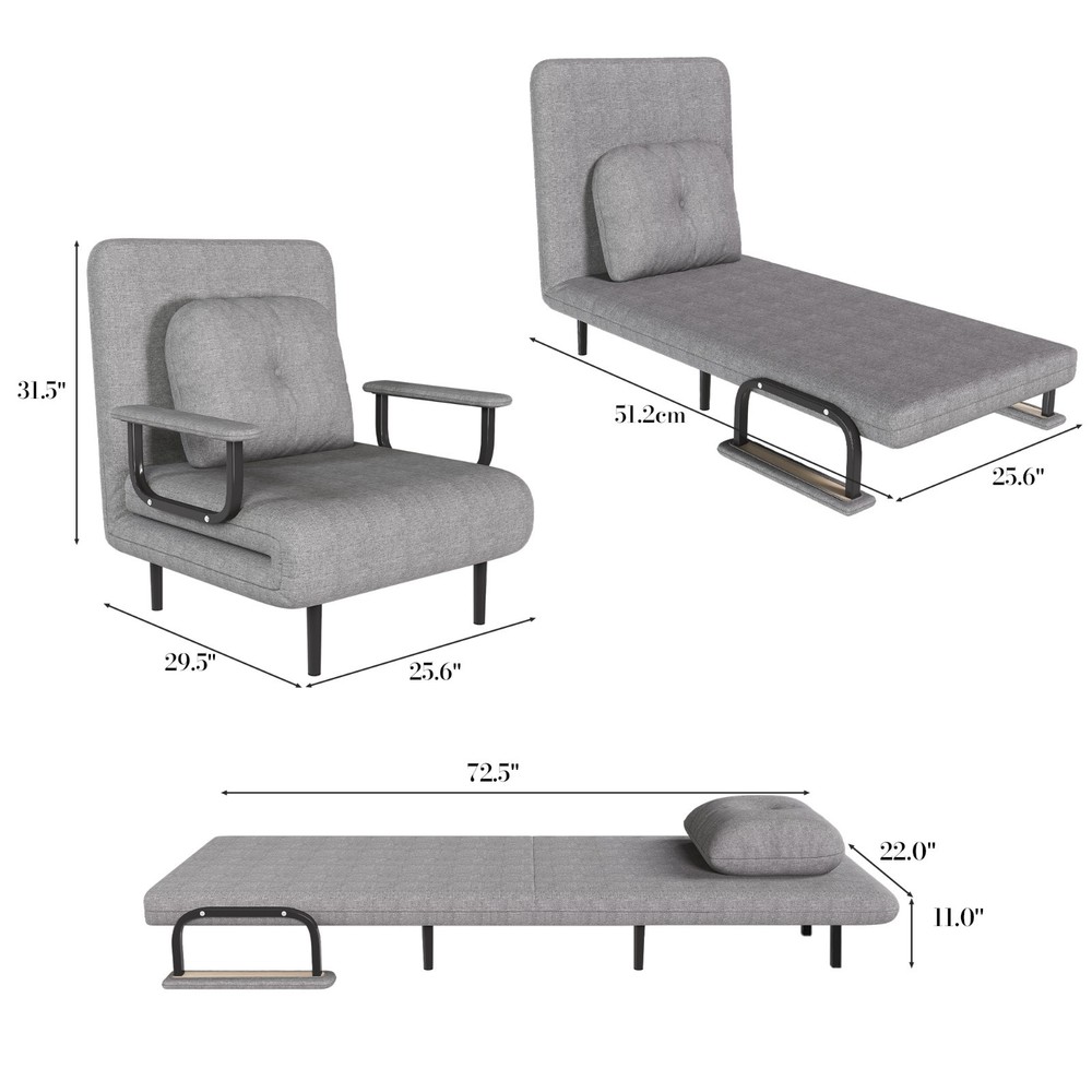 Folding Sofa Bed 5-in-1, Adjustable 5-Position Sleeper with Pillow, Space-Saving