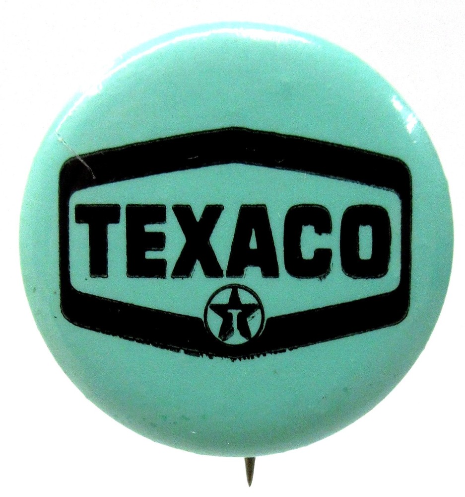 TEXACO light blue gasoline oil pinback button ^