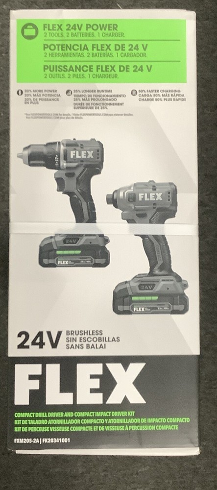 Flex FXM205-2A 24V Compact Drill Driver and Compact Impact Driver 4-Combo Kit