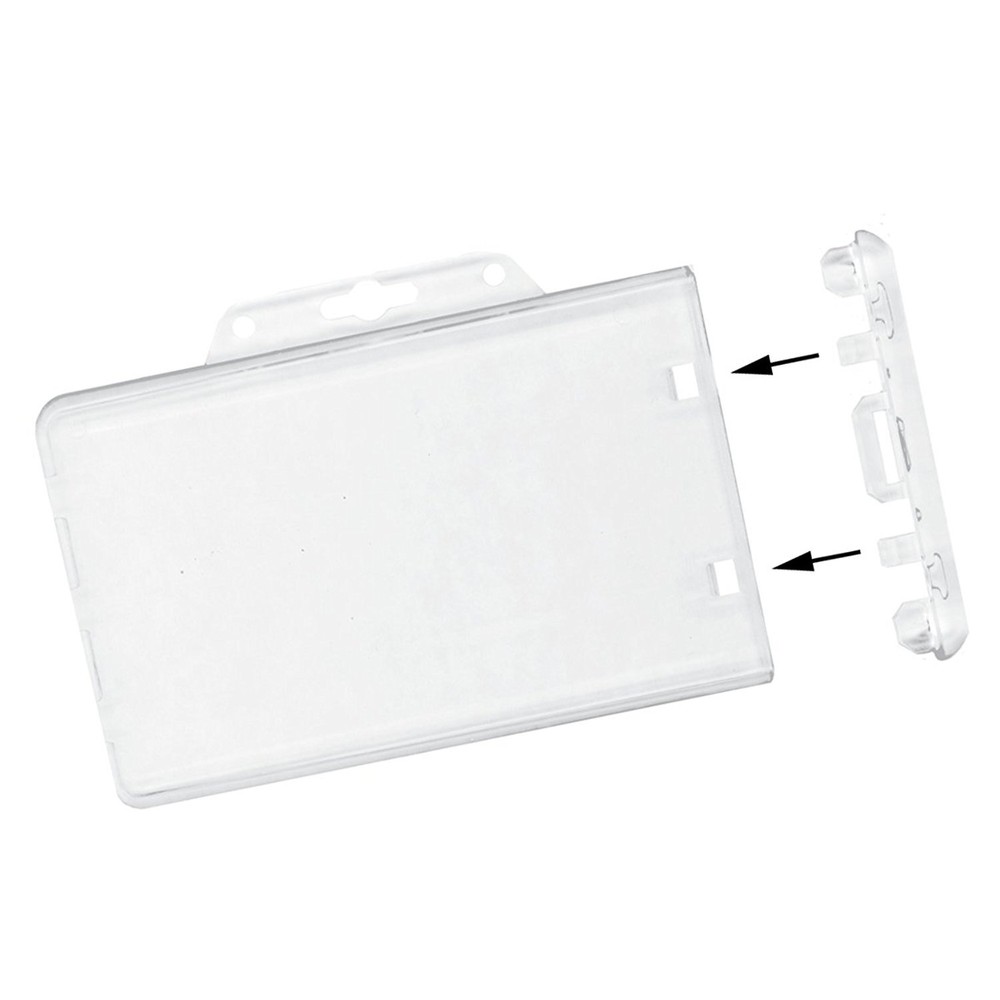 5 Clear Horizontal Permanent Locking ID Card Badge Holders - Hard Rigid Plastic