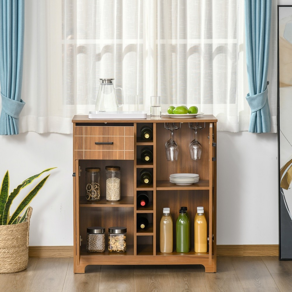 Storage Cabinet Buffet Sideboard Serving Bar with 2 Cupboards Wine Rack 1 Drawer