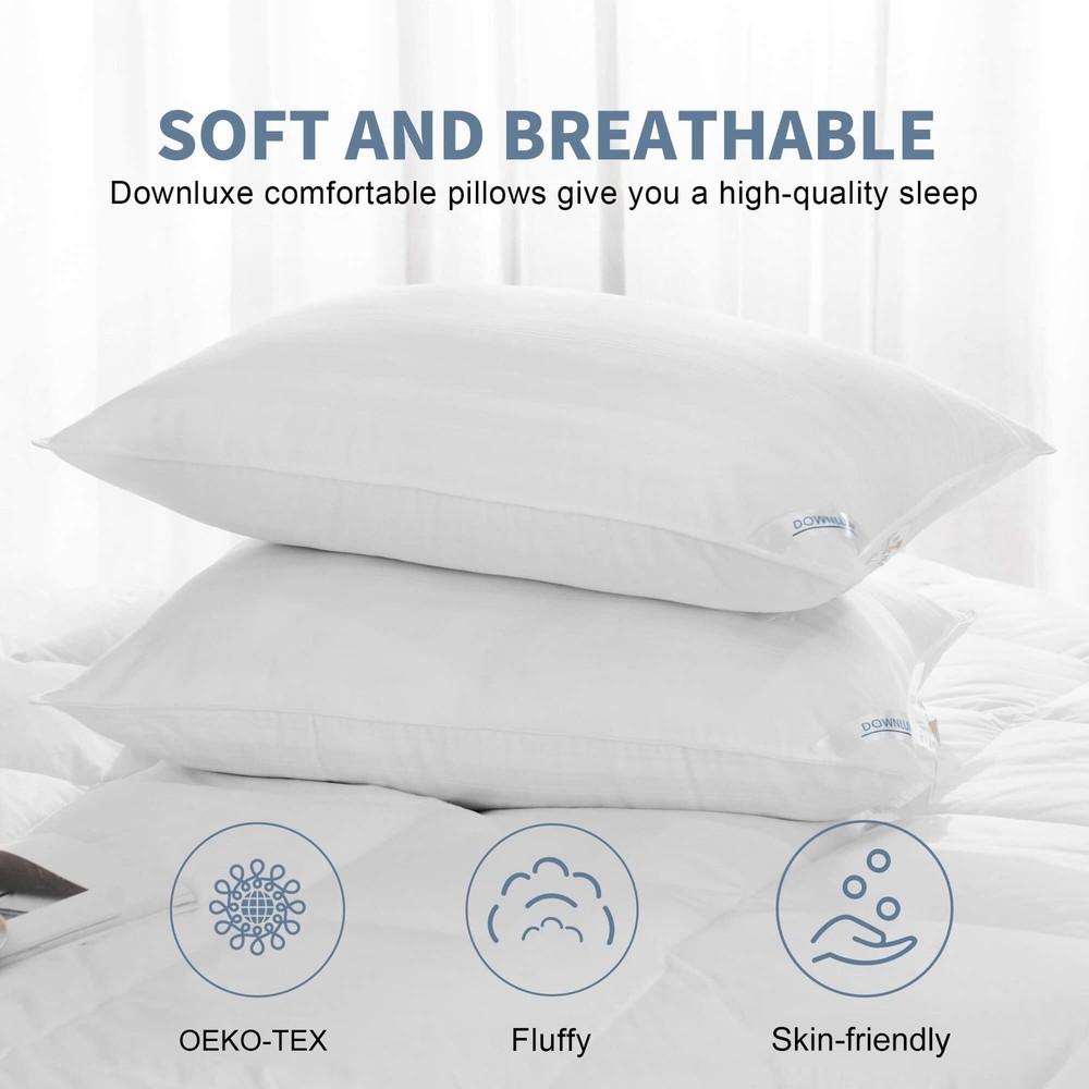 King Bed Pillows Set Of 2, Down Alternative, Plush Support, White