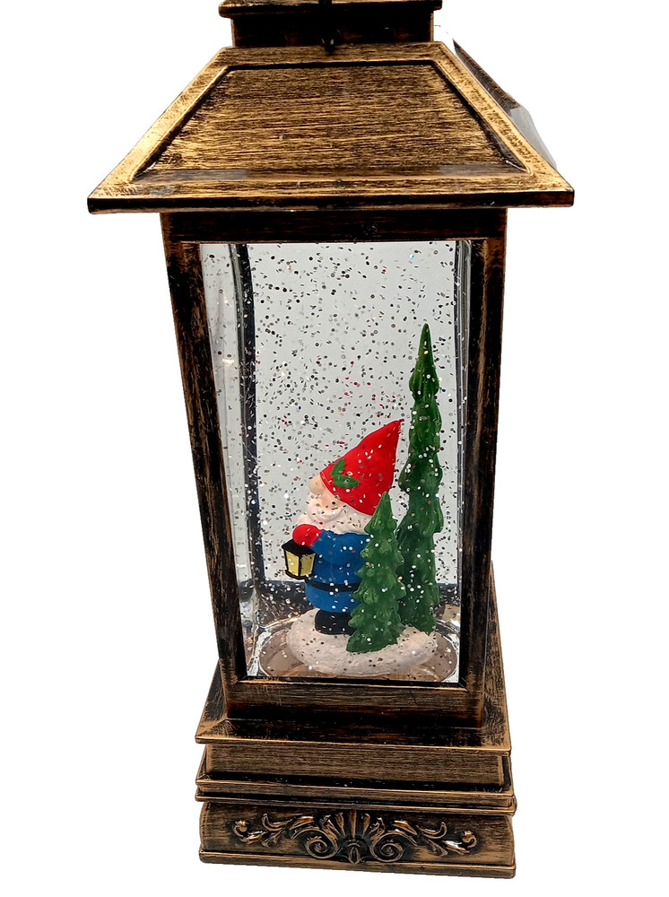 Lighted Christmas Gnome Lantern With Motion Glitter Water
