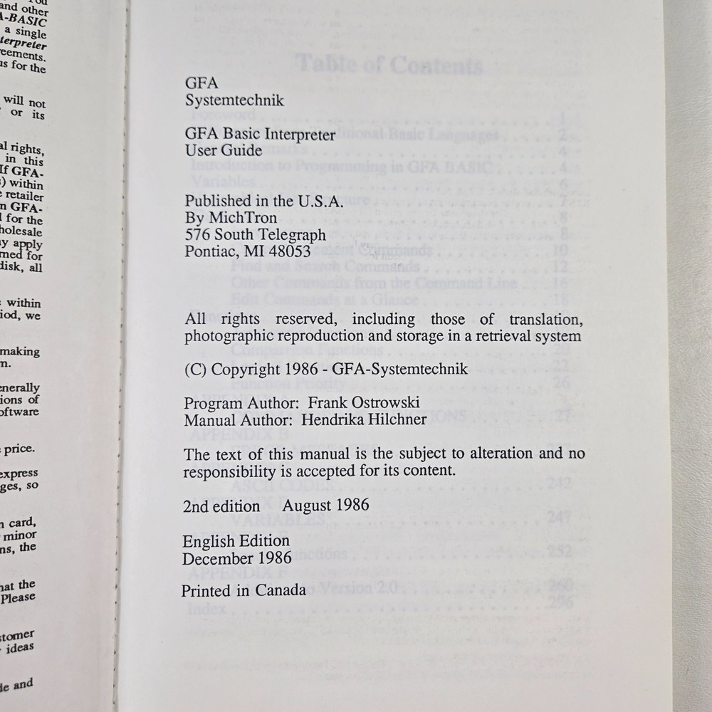 MichTron GFA BASIC Atari ST Programming Language Book 1986 2nd Edition PB
