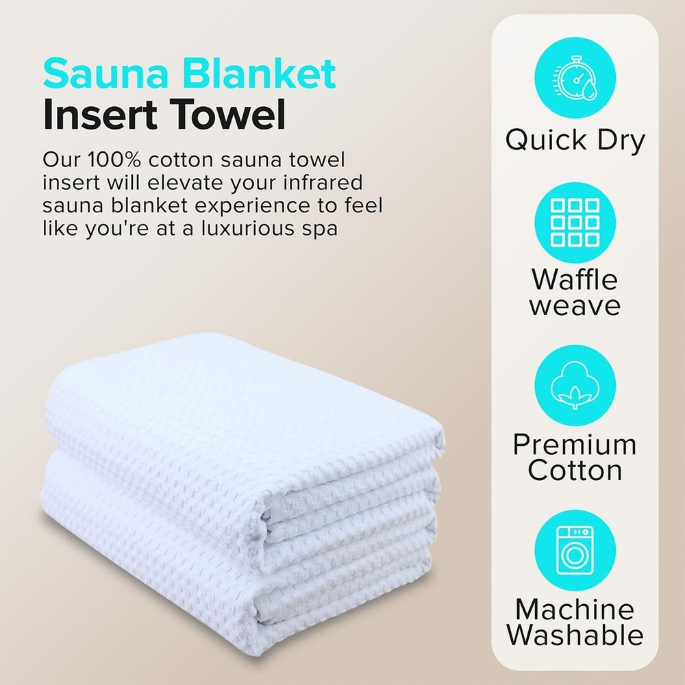 Sauna Blanket Insert Towel - 2 Pack Soft White Cotton Waffle - Comfortable an...