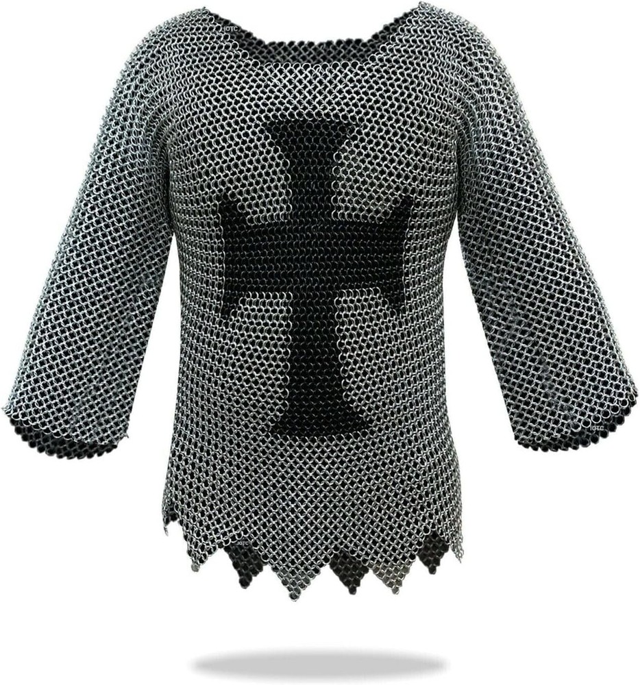NEW Medieval Templar Chainmail Shirt w/Full Sleeves Solid Iron Haubergeon Armor