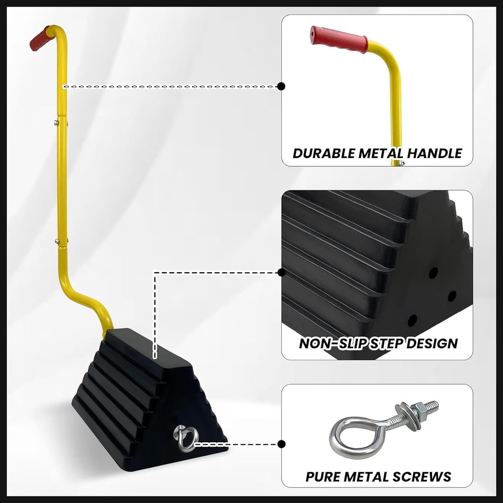 2 Pack Heavy Duty Rubber Wheel Chock with Handle, Sturdy Solid Black-handle