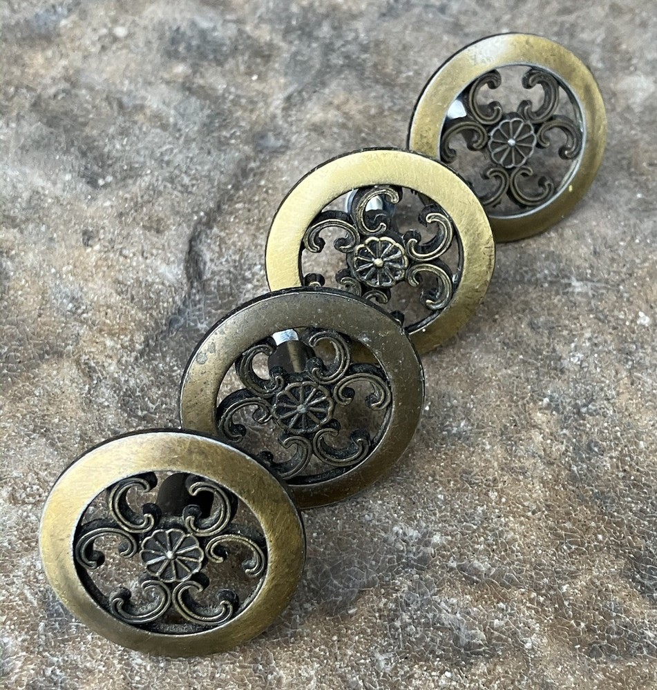 4 Allison Brass Antique Hardware Mid Century Modern Drawer Pulls Cabinet Knobs