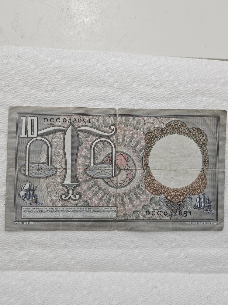 Netherlands 1953 10 Gulden Banknote VF