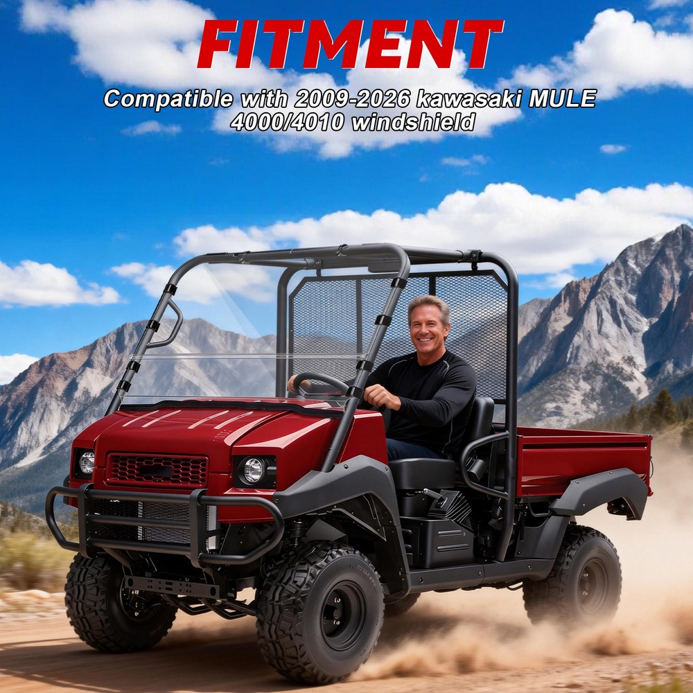 UTV Front Windshield Scratch-Resistant for 2009-2026 Kawasaki Mule 4000 4010