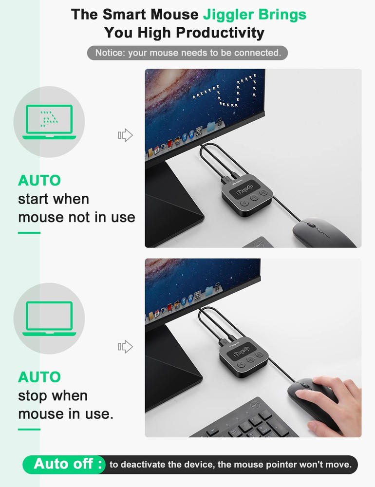 Smart Mouse Jiggler, X3 Plus Undetectable Mouse Mover by IT, Auto Running Whe