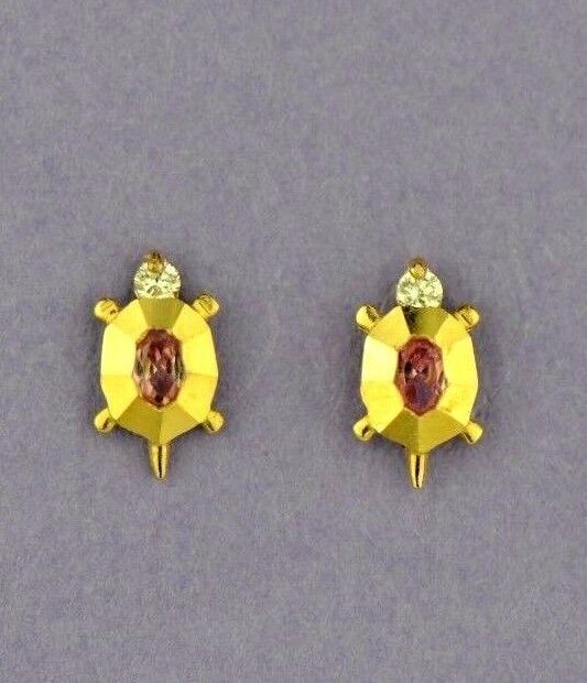 14k Yellow or White Gold Turtle CZ Stud Earring