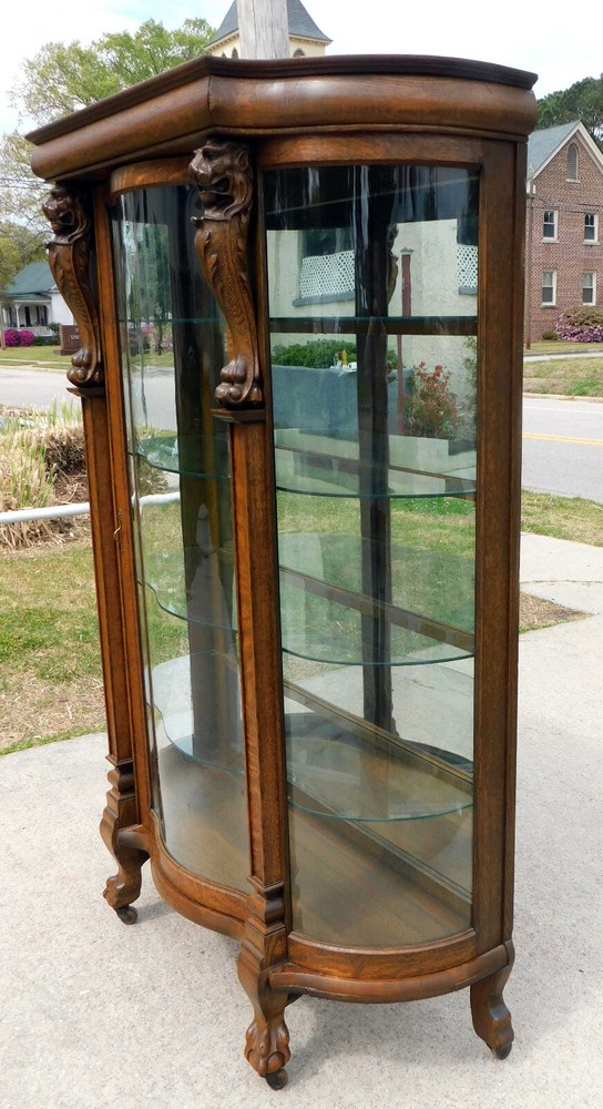 Victorian Oak China Cabinet~~Serpentine Front~~Bowed Sides