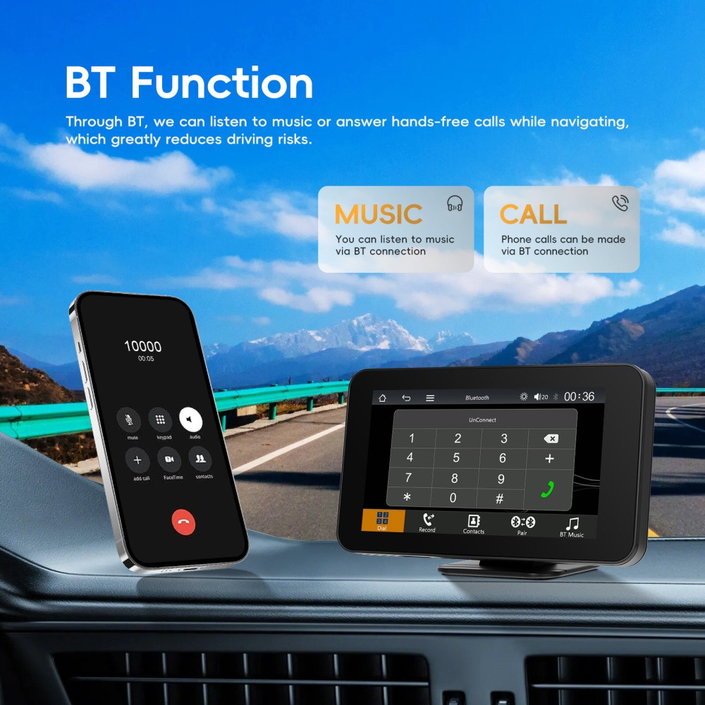 4.7" Touch Screen BT Wireless Apple Carplay Android Auto Car Stereo Portable