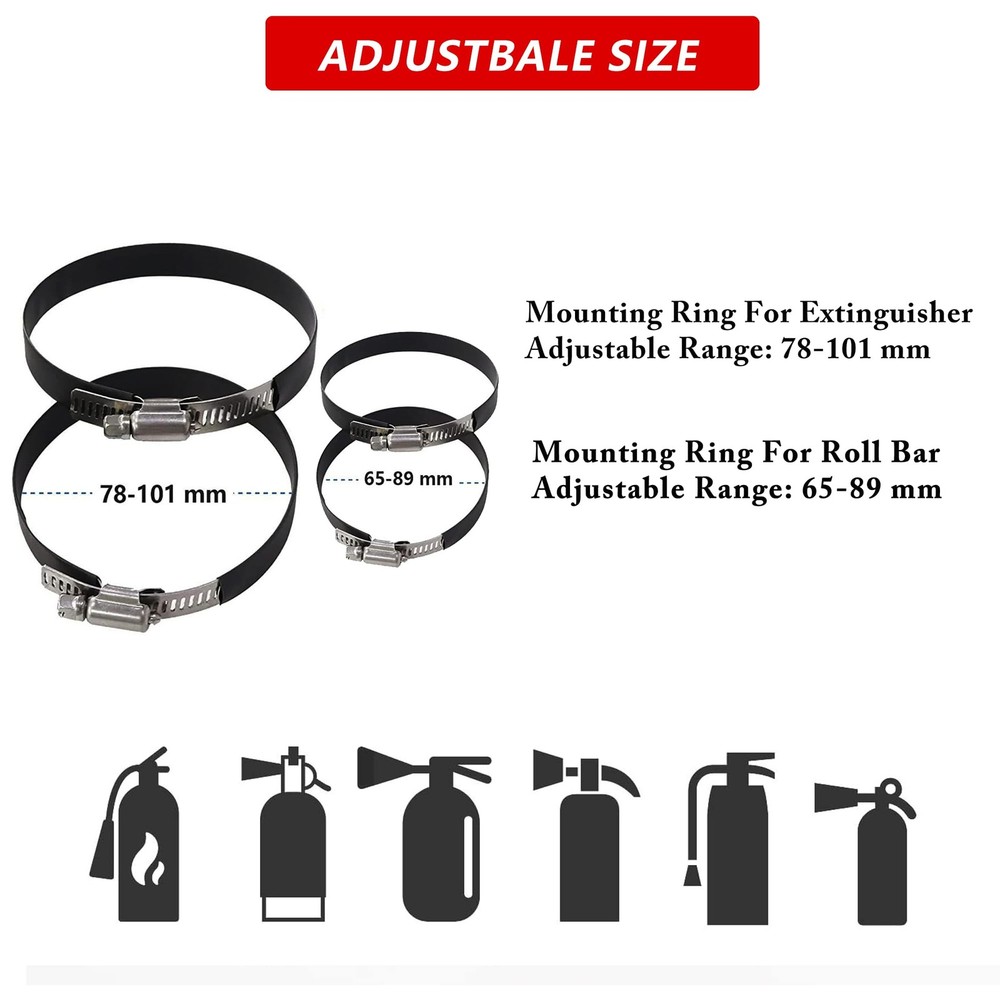 Quick Release Fire Extinguisher Mount - Aluminum Adjustable UTV Roll Bar Fire