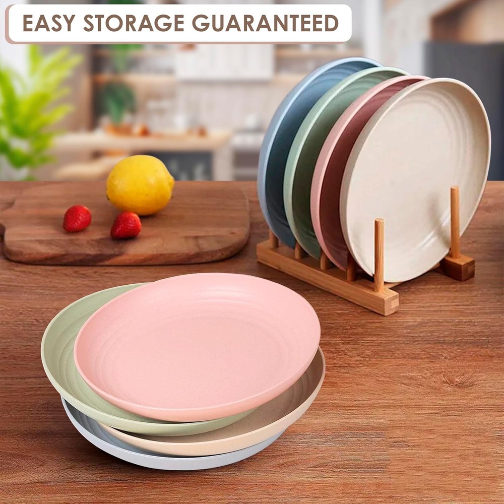 4Pcs Wheat Straw Plates Set - 9 Inch Dinner Plates Wheat Straw Dinnerware Sets
