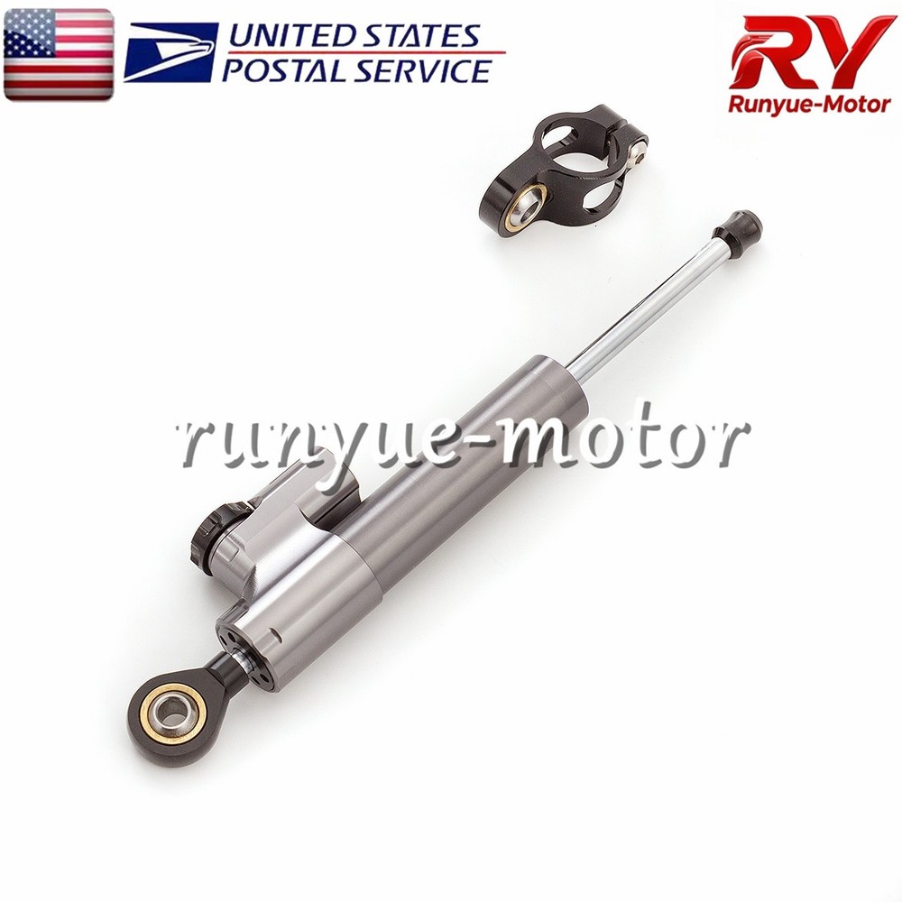 Gray CNC Adjustable Steering Damper Stabilizer Linear Control Universal Aluminum