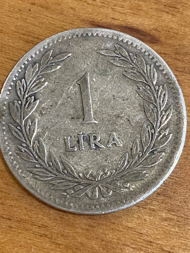 1947 one Turkish lira .600 silver coin