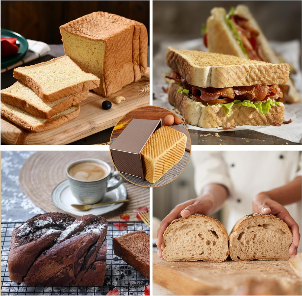 2.2Lb Bread Pan, Non-Stick Rectangle Pullman Loaf Pan with Lid, Long Sourdoug...