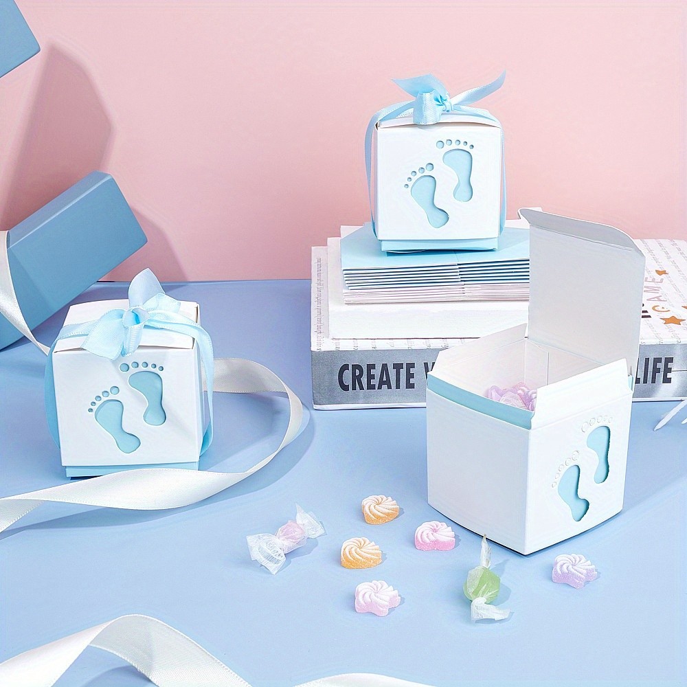 60sets Paper Gift box Wedding tion Folding boxes with Footprints Pattern Blue