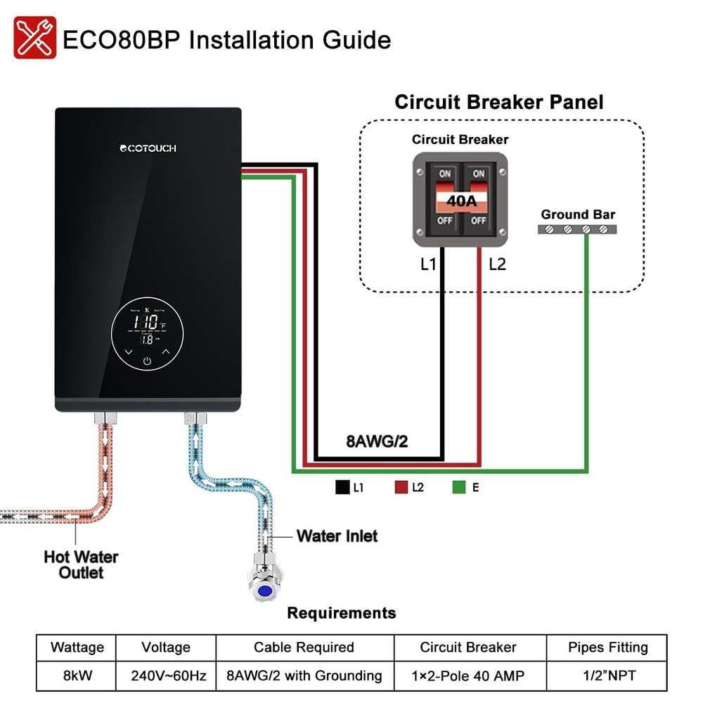 8kW Tankless Water Heater Electric, 240V On Demand Instant Endless Hot Water ...