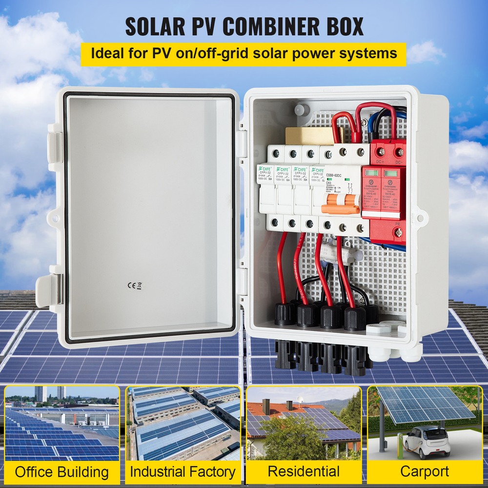 VEVOR Solar PV Combiner Box 4 String 15A for Solar Panel System ABS Case IP65