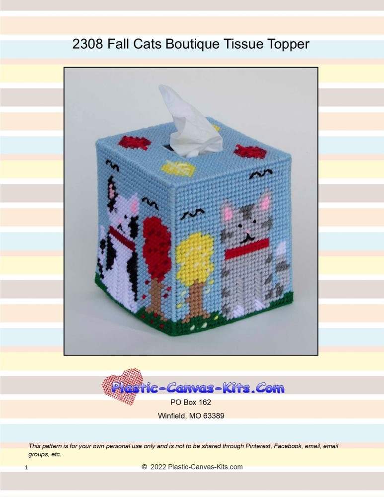 Fall Cats Boutique Tissue Topper-Plastic Canvas Pattern or Kit