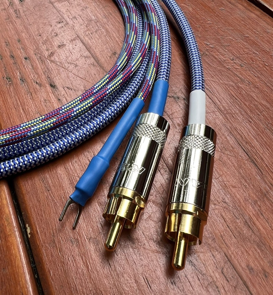 2 Ft. Audiophile Turntable Phono RCA Cables w/Ground Low Capacitance Shielded