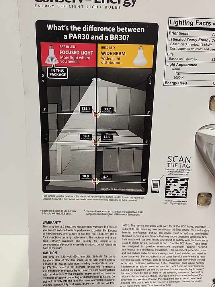 Feit Electric PAR30 LED Focused Light 75 WATT Replacement Uses 13 WATTS Dimmable