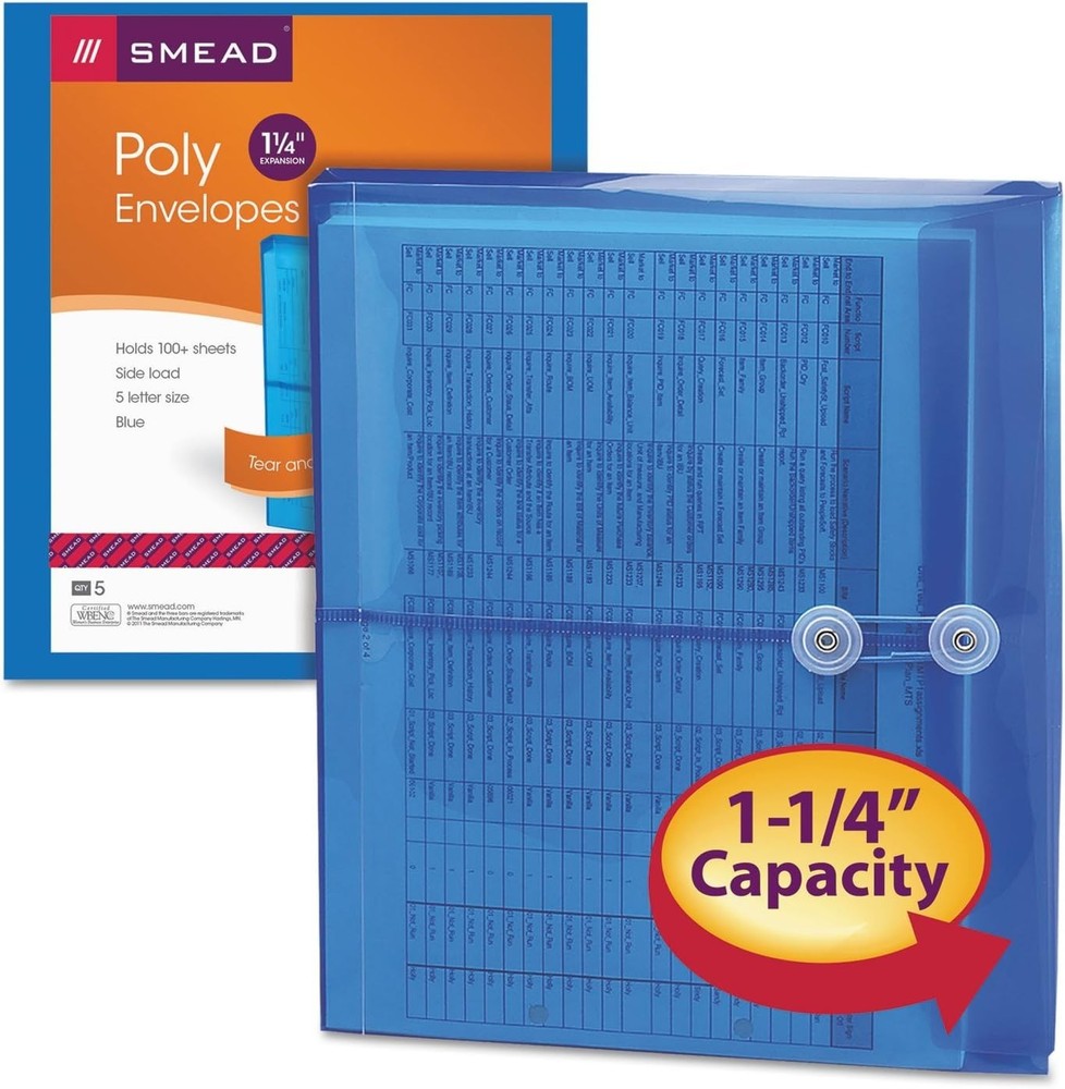5 Blue Poly Envelopes - Tear and Water-Resistant with Secure Tie Closure
