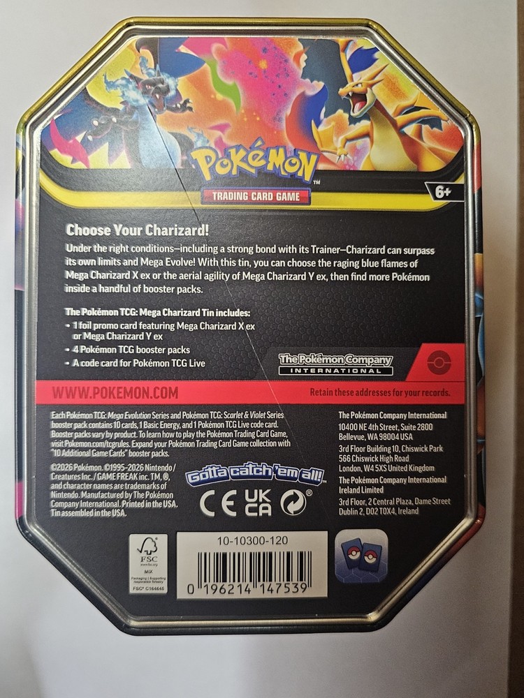 Pokemon TCG Mega Charizard X EX Empty Collector Tin Storage Case