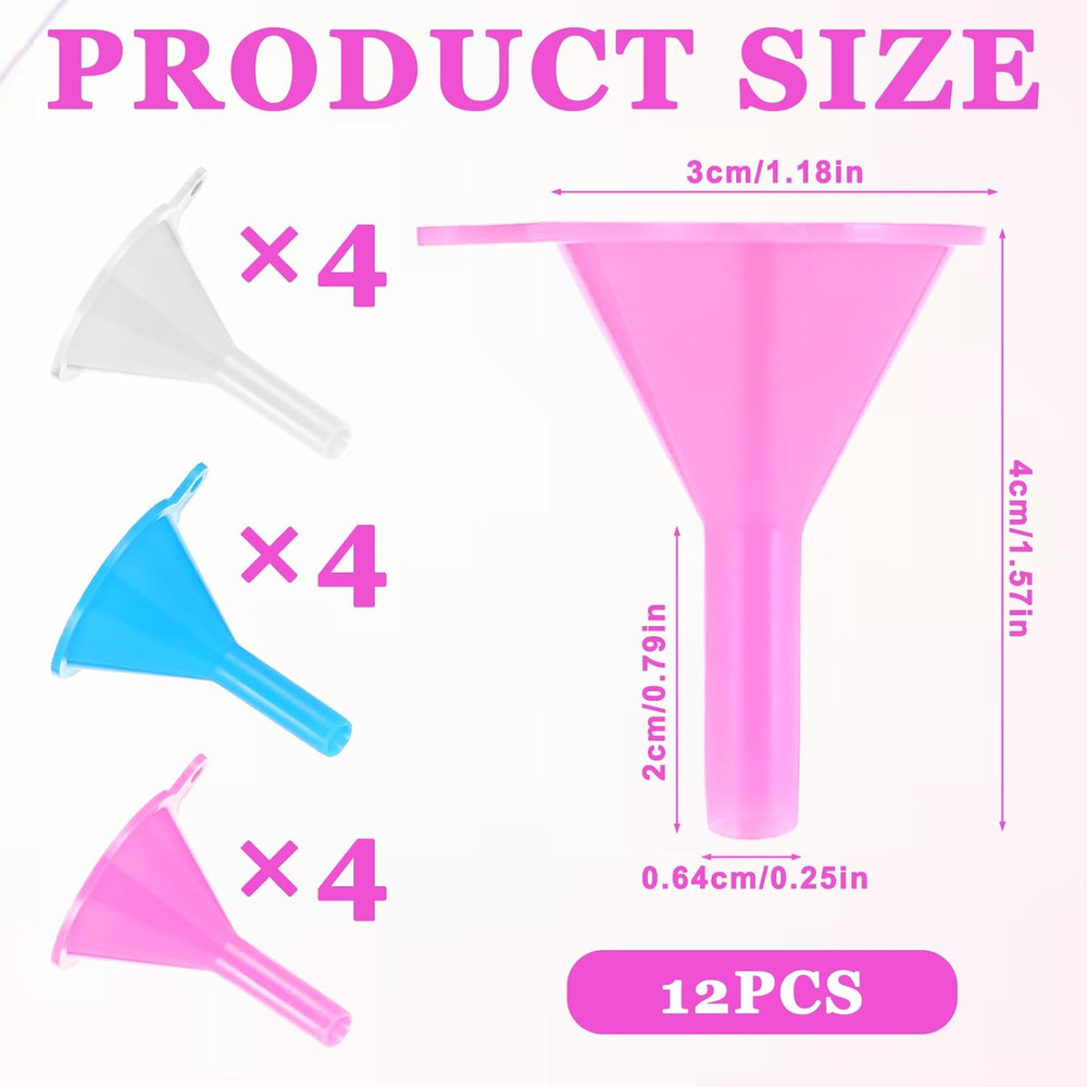12 Pcs Tiny Funnels for Filling Small Bottles Plastic Kitchen Use Tiny Funnel wi