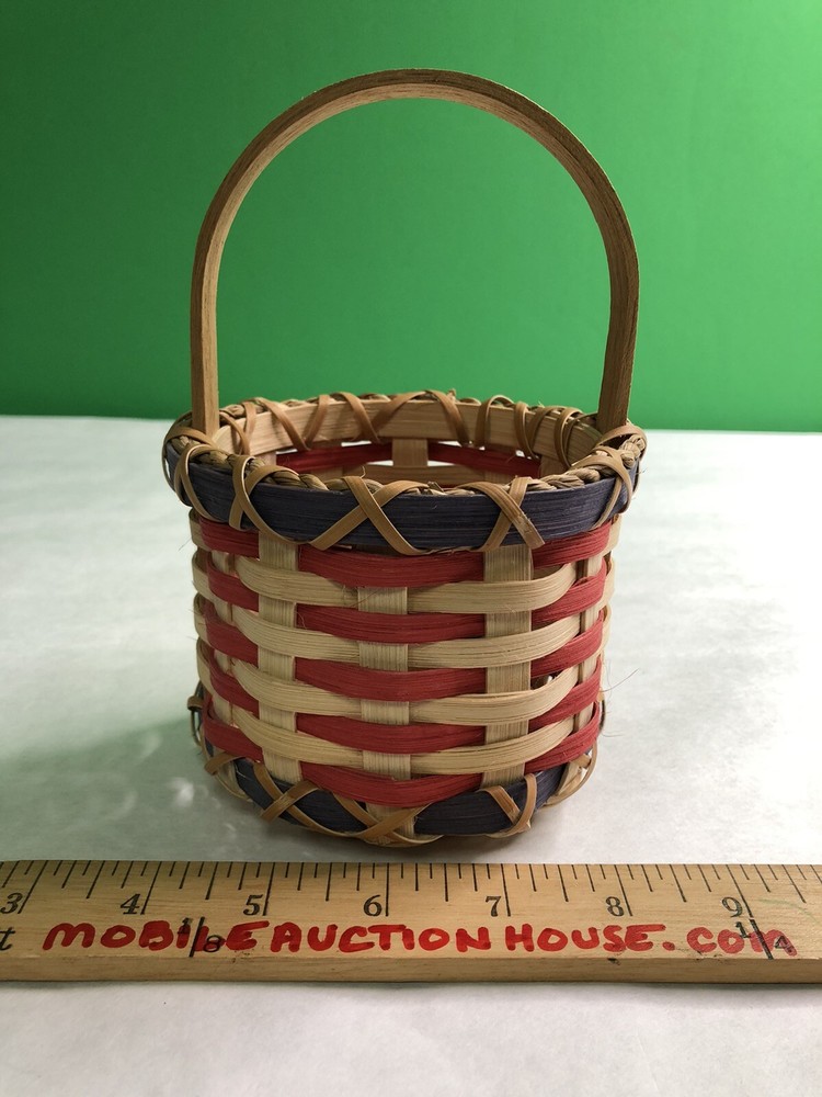 Set 3 Round Handled Woven Baskets Wood Nesting Large Medium Small Signed 2001