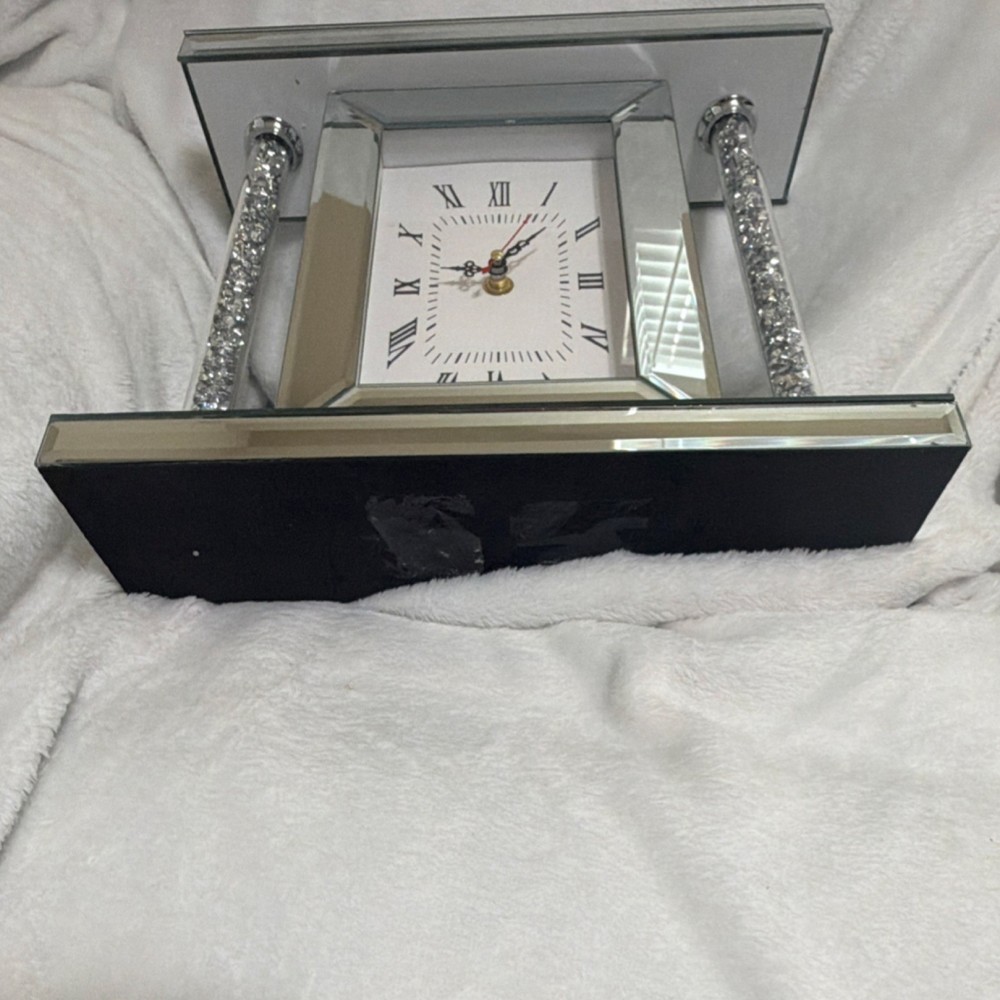 Silver Mirrored Glass Mantel Clock Roman Numerals Quartz Modern Rectangularruns