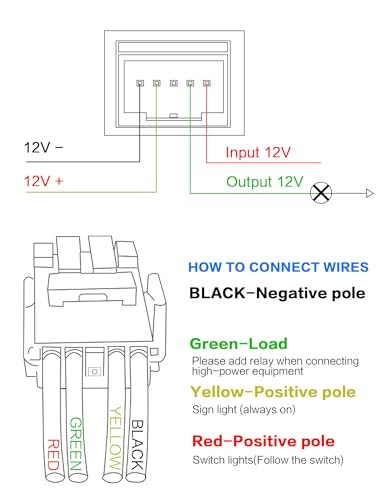 12V Blue LED Push Button Switch Waterproof Toggle with 4-Wire Connector Kit