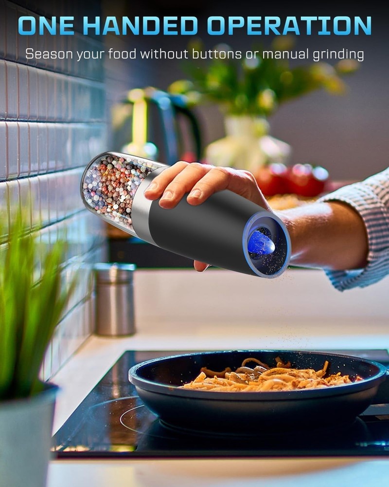 Elegant Black Gravity Sensor Electric Grinder Set - USB Rechargeable Spice Mill