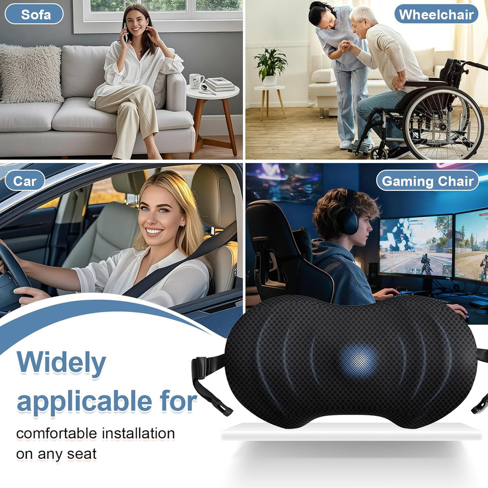 Lumbar Support Pillow for Car, Ergonomic Back Cushion with Strap, Memory Foam Lo