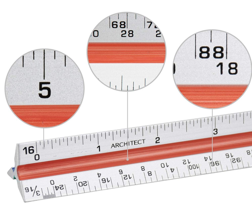 3 Pack Architectural Scale Ruler, 12" Triangular Architect Scale Aluminum Col...