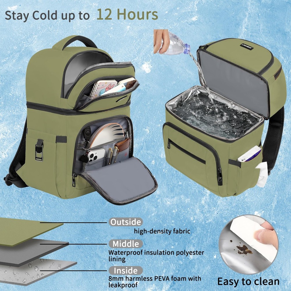 Cooler Backpack,Insulated Backpack Cooler Leakproof Double Deck Cooler Bag for