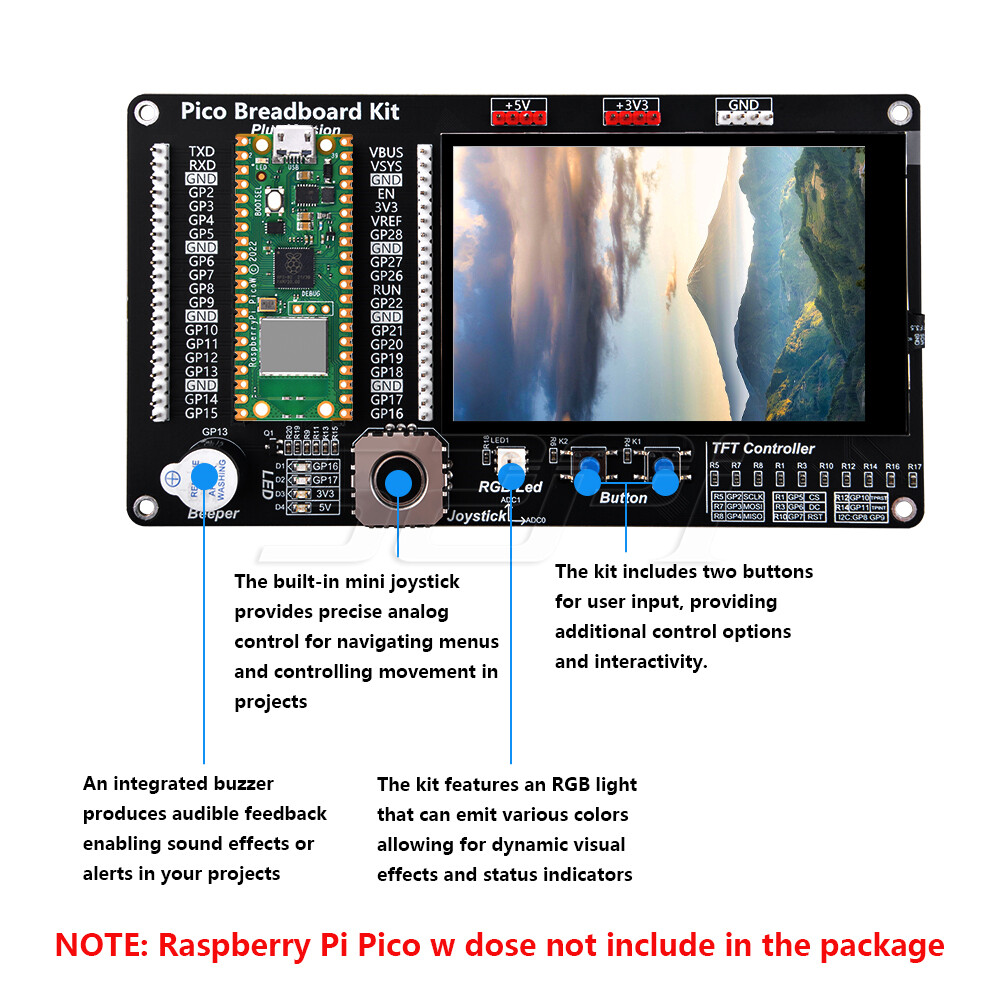 Raspberry Pi Pico/ W Breadboard Kit with 3.5 Inch Touch Screen Breakout Board