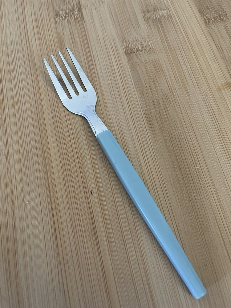 Stainless SAGE BLUE Plastic Cubed Handle SALAD FORK 6 1/8”